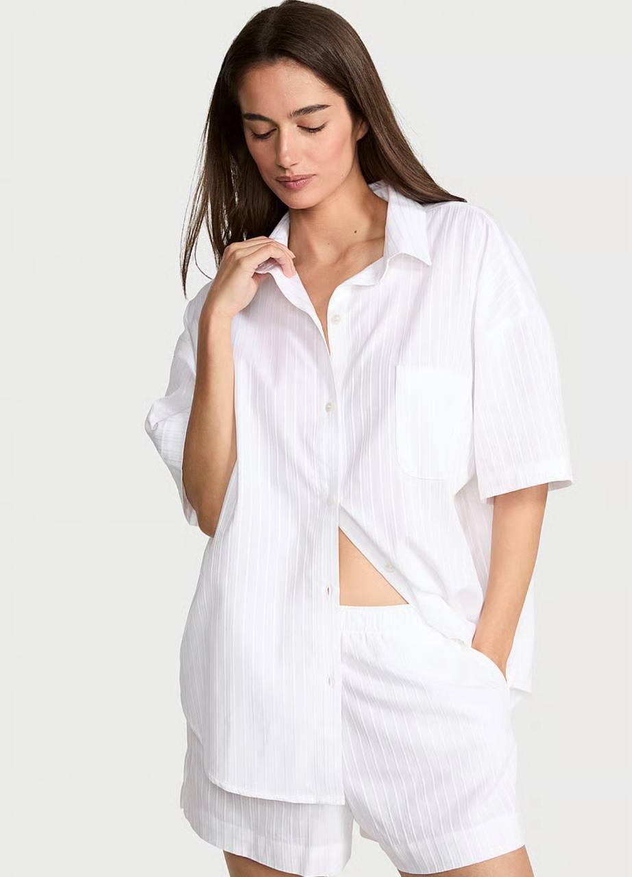 Пижама модал-коттон Victoria's Secret Modal-Cotton Short Pajama Set L Белый (2671483D)