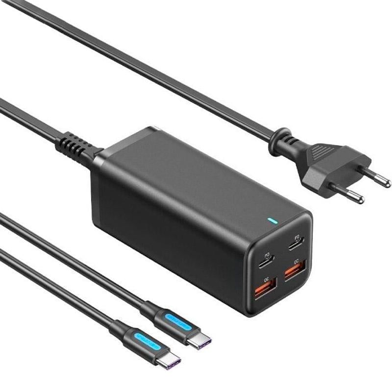 Зарядний пристрій Vention 100W 2xType-C 2xUSB PD3.0 QC 3.0 GaN 5V 3A Black (FBSBG-EU) - фото 1 Зарядний пристрій Vention 100W 2xType-C 2xUSB PD3.0 QC 3.0 GaN 5V 3A Black (FBSBG-EU) - фото 1