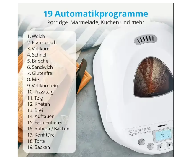 Хлебопечка Medion MD11011 19 программ 550 Вт (24214258) - фото 7 Хлебопечка Medion MD11011 19 программ 550 Вт (24214258) - фото 7