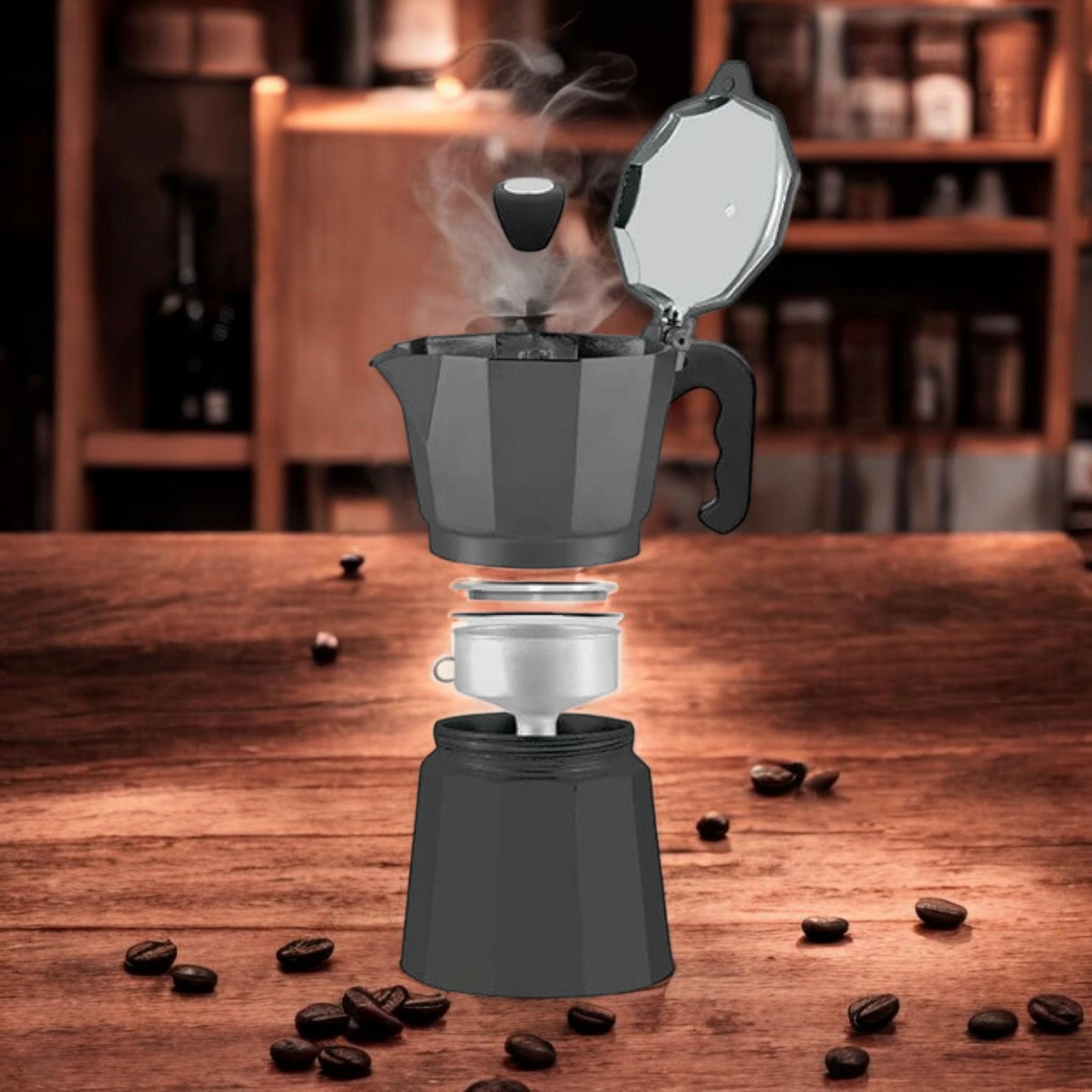 Кофеварка гейзерная Espresso Moka Maestro MR-1666-6 на 6 чашки алюминиевая 300 мл Black (G_MR1666/6Black) - фото 2 Кофеварка гейзерная Espresso Moka Maestro MR-1666-6 на 6 чашки алюминиевая 300 мл Black (G_MR1666/6Black) - фото 2