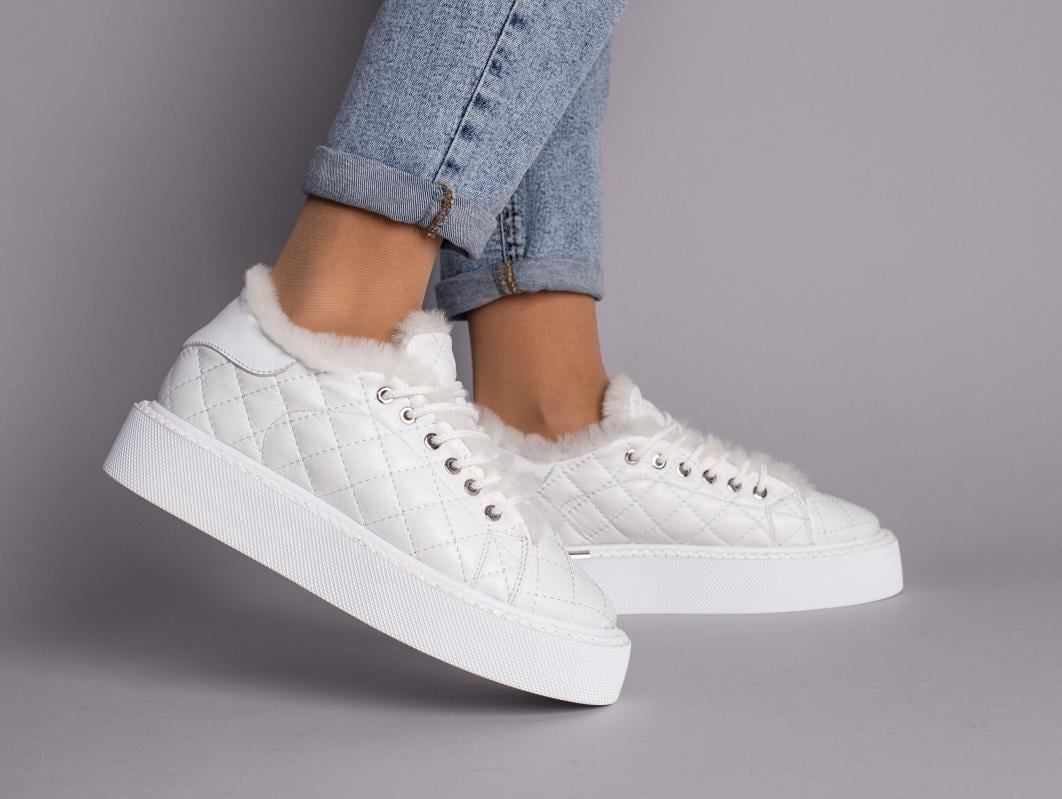 Кеды женские кожаные стеганные зимние р. 41 Белый (8508-1з/41) - фото 1