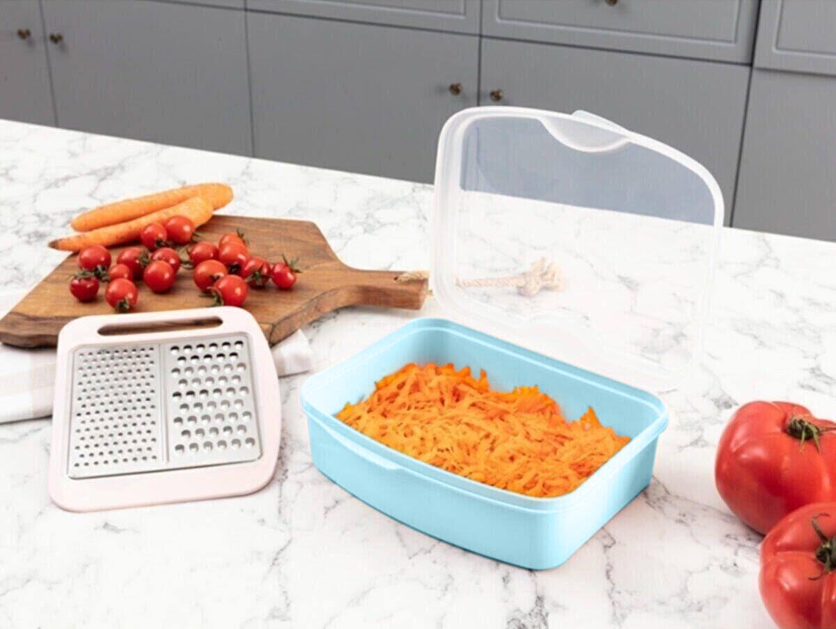 Тертка для кухні Gondol Plastic з контейнером та кришкою 21х17х7,5 см Блакитний (85315) - фото 3
