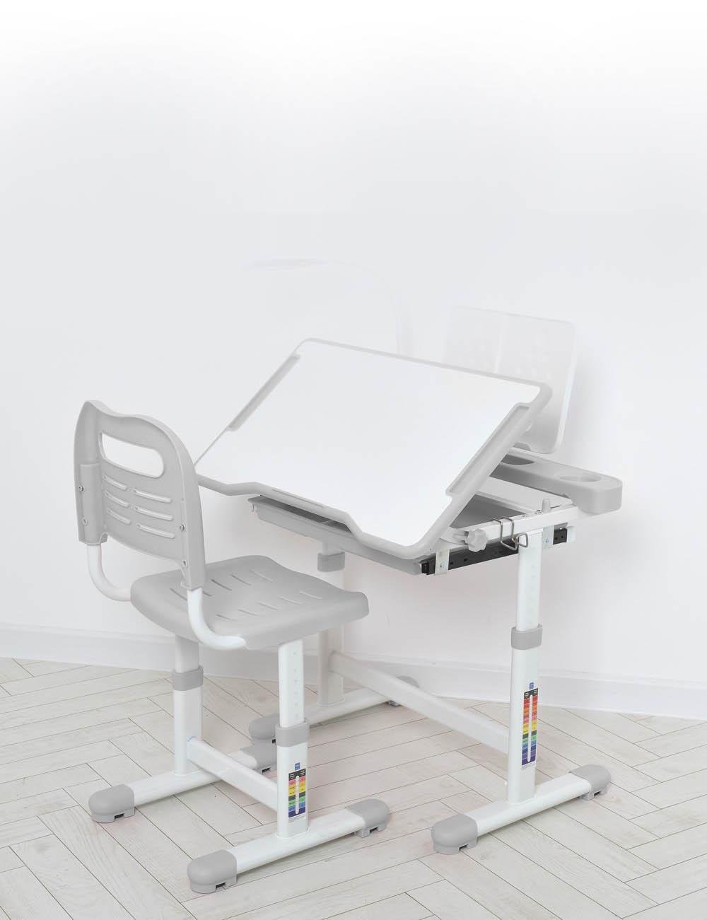 Дитяча парта одномісна зі стільчиком Bambi регульована з лампою та підставкою для книг M Біло-сірий (5068-11) - фото 3