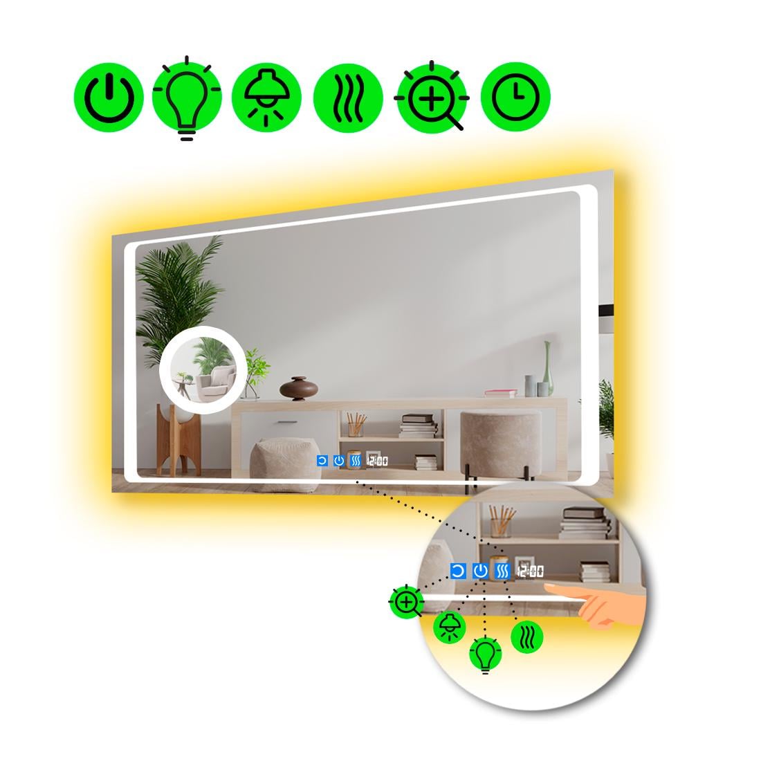 Зеркало с LED подсветкой Emma с тремя сенсорами и линзой с подсветкой 110x70 см (8776031)