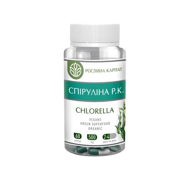 Добавка натуральная "Рослина Карпат" Спирулина рК. Chlorella 500 мг 60 капсул (iz16988)