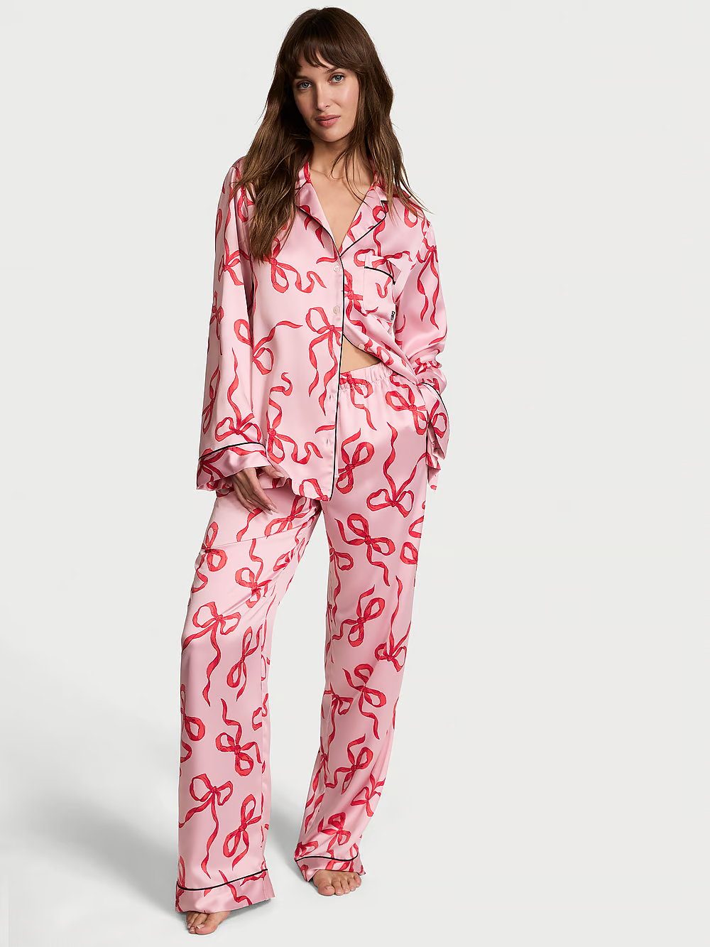 Піжама жіноча Victoria's Secret Satin Long Pajama Set сатинова S Рожевий (22614594)