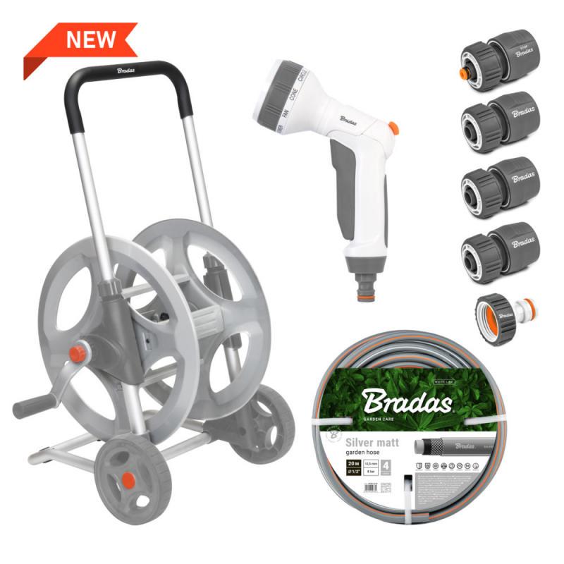 Тележка металлическая со шлангом и аксессуарами 1/2" 30 м Silver Pro Set/White Line (WL-AG33330SET1) - фото 2