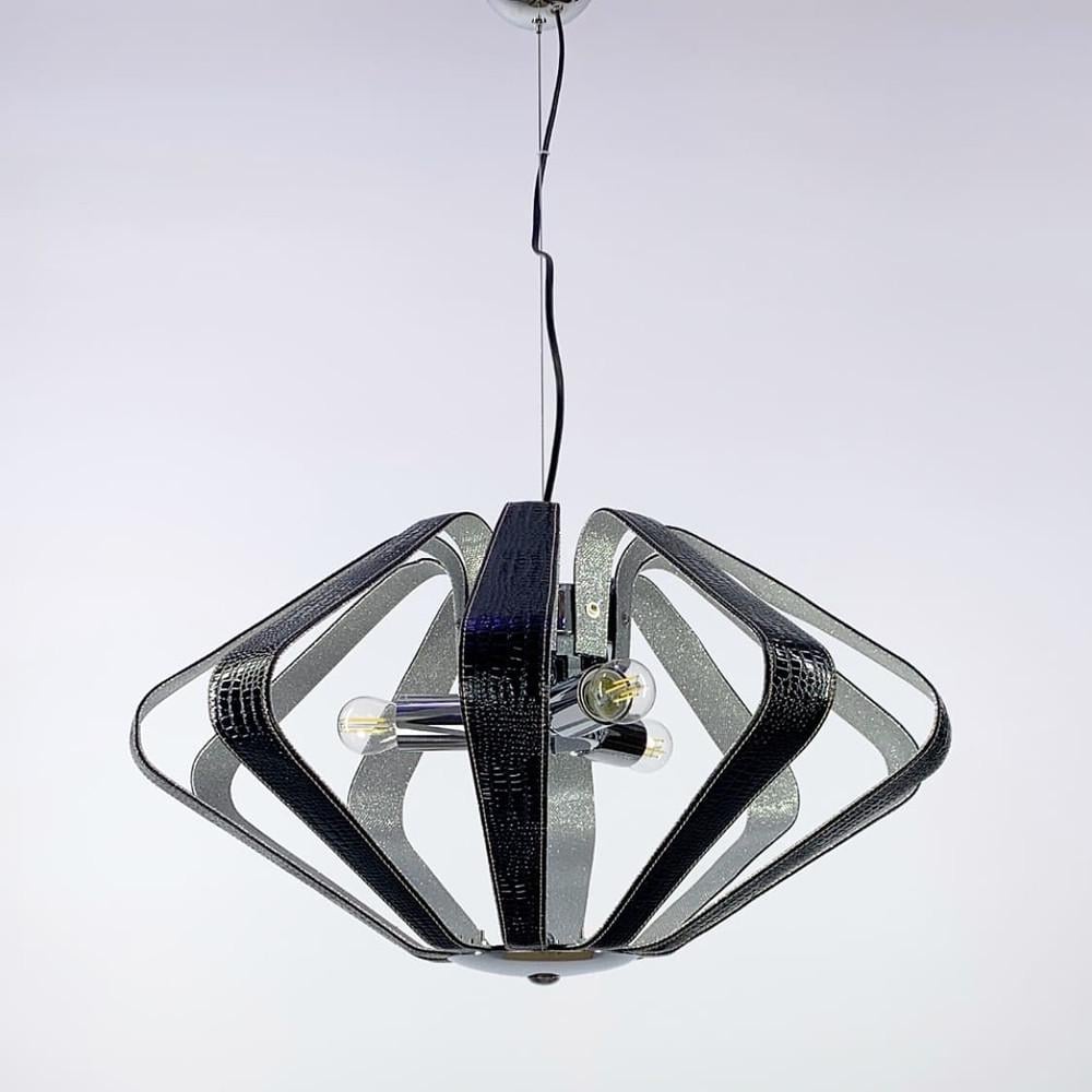 Люстра підвісна Adele з елементами екошкіри Чорний (S1827/3 BK)