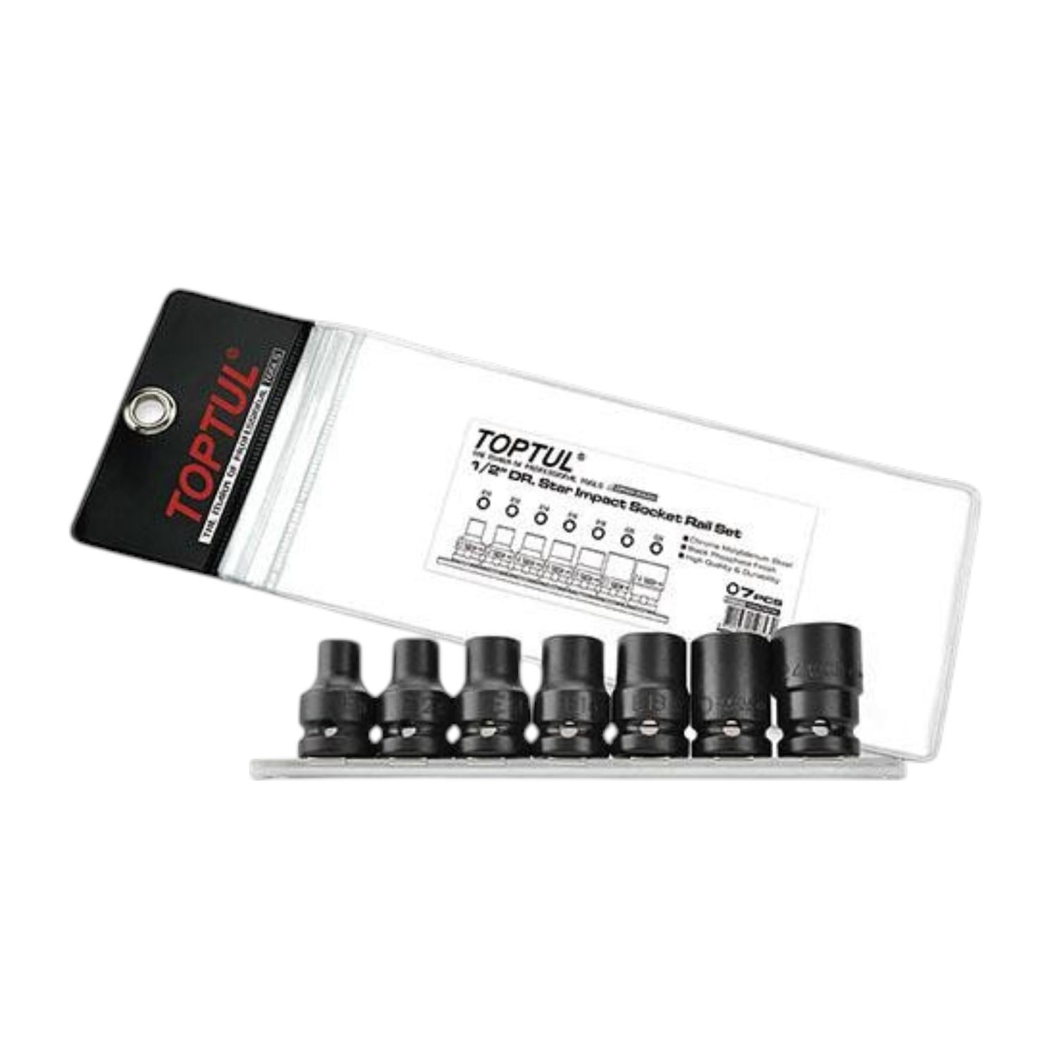 Набор головок торцевых ударных TORX Toptul GDAG0701 с металлическим кейсом 1/2" E10-E24 7 ед. Черный (147-112-GDAG0701)