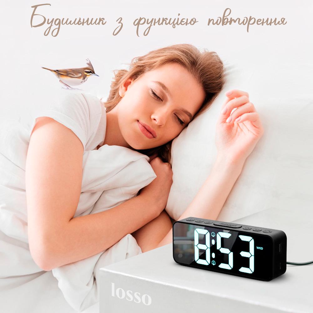 Годинник настільний електронний LOSSO Premium BASIC LED Чорний (444625049) - фото 10