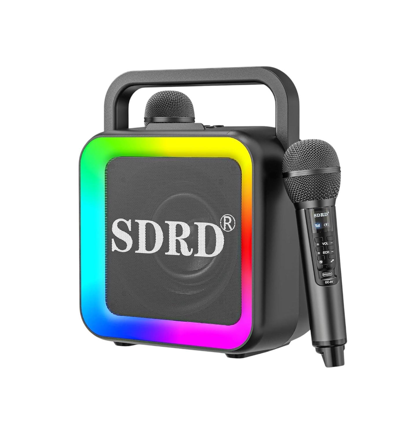 Караоке беспроводная колонка sdrd с двумя блютуз микрофонами led подсветкой и функцией изменения голоса Черный Караоке беспроводная колонка sdrd с двумя блютуз микрофонами led подсветкой и функцией изменения голоса Черный