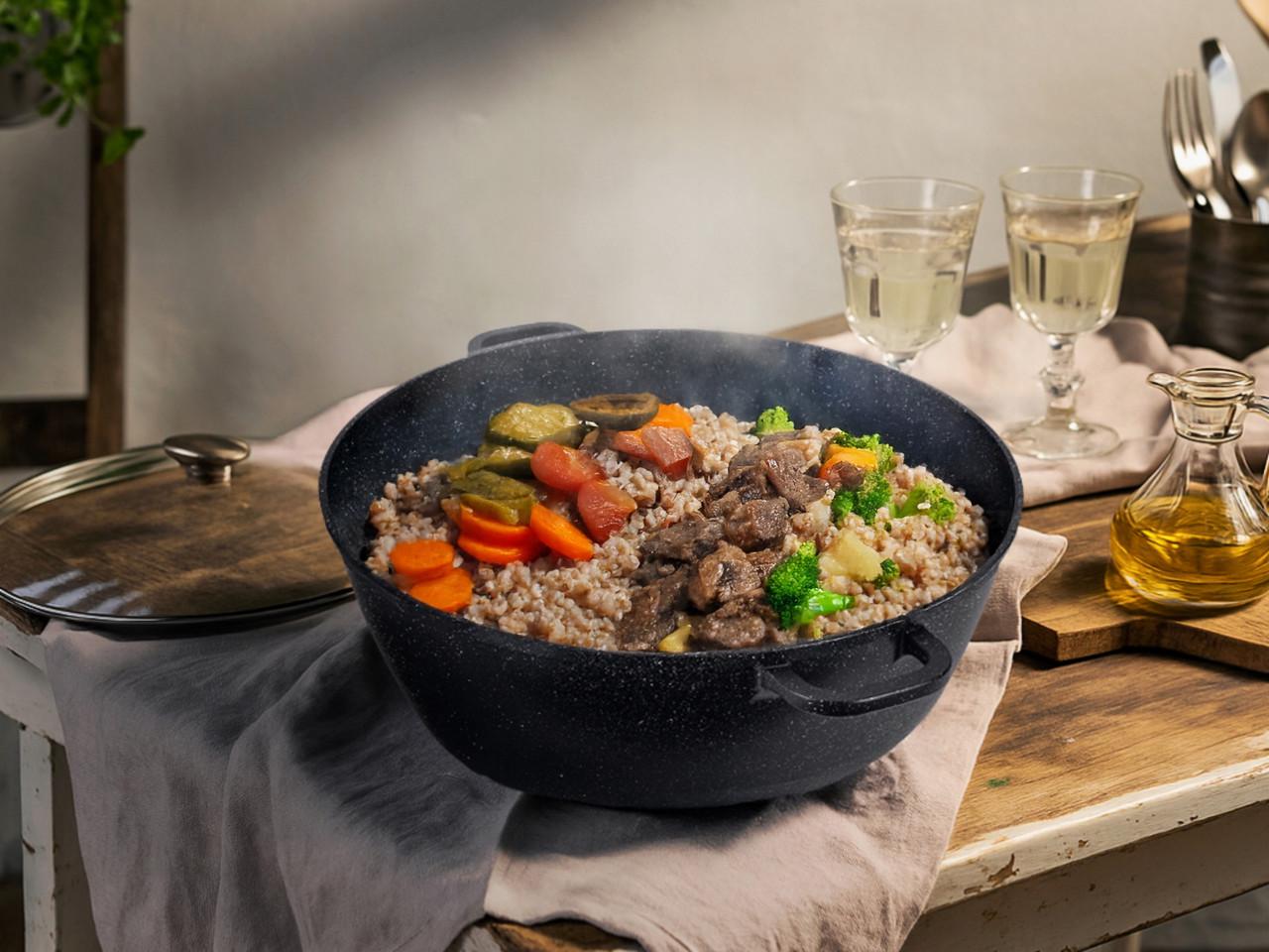 Кастрюля со стеклянной крышкой и антипригарным покрытием Kamille КМ-4484 из литого алюминия 22 л Черный мрамор (150-84-4484) - фото 5 Кастрюля со стеклянной крышкой и антипригарным покрытием Kamille КМ-4484 из литого алюминия 22 л Черный мрамор (150-84-4484) - фото 5