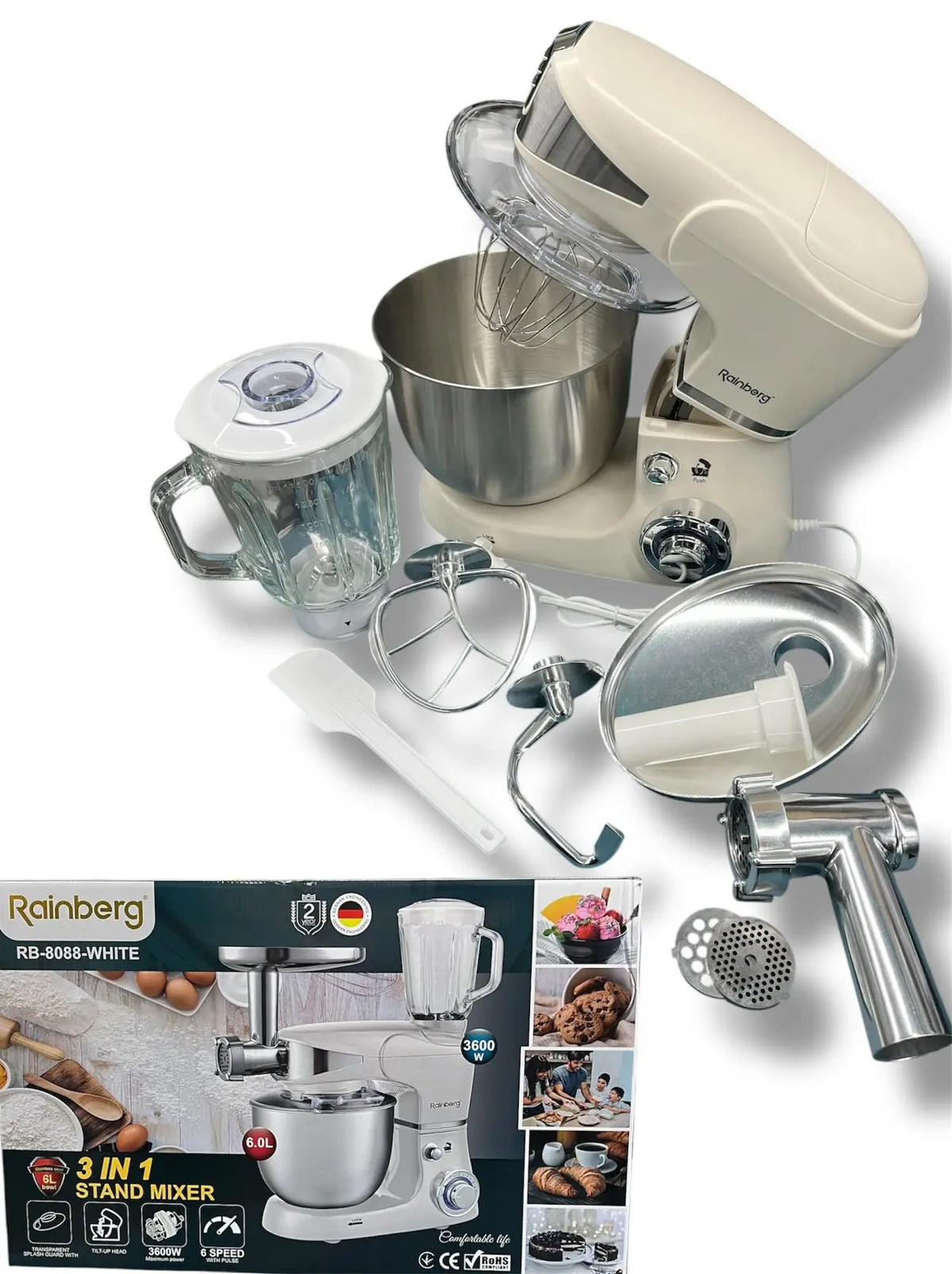 Кухонний комбайн Rainberg RB-8088 B 3600 Вт Білий (30077869) Кухонний комбайн Rainberg RB-8088 B 3600 Вт Білий (30077869)
