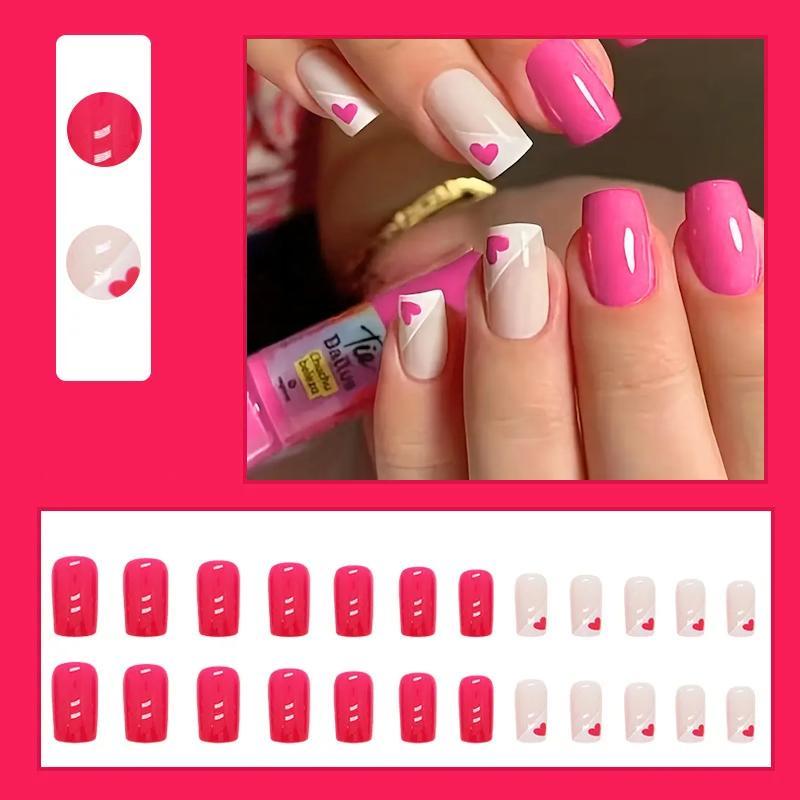 Накладные ногти с мини-сердечками квадрат средней длины с клеевыми пластинами 24 шт. Розовый (2789190673) - фото 6 Накладные ногти с мини-сердечками квадрат средней длины с клеевыми пластинами 24 шт. Розовый (2789190673) - фото 6