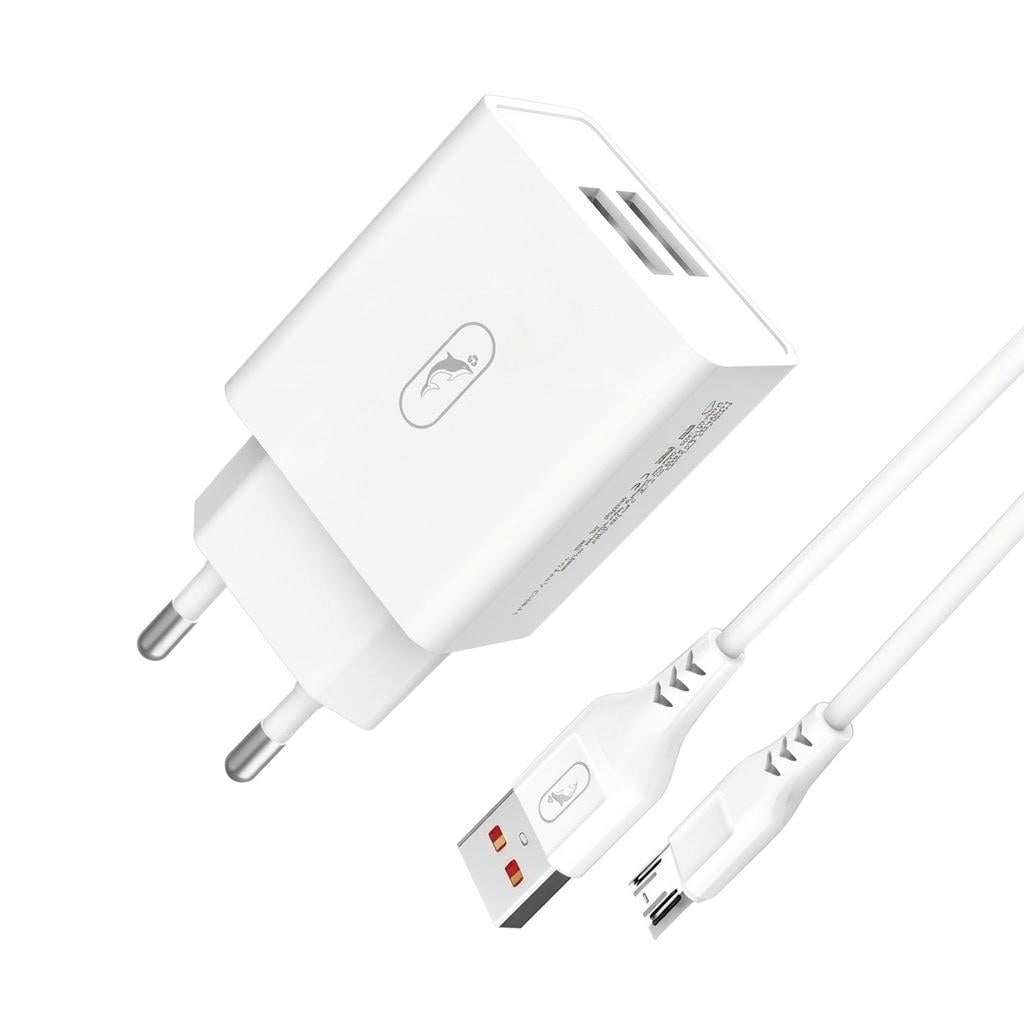 Зарядное устройство сетевое SkyDolphin SC30V 10,5W 2xUSB-A 2.1A с кабелем microUSB White (SDMZP-000114)