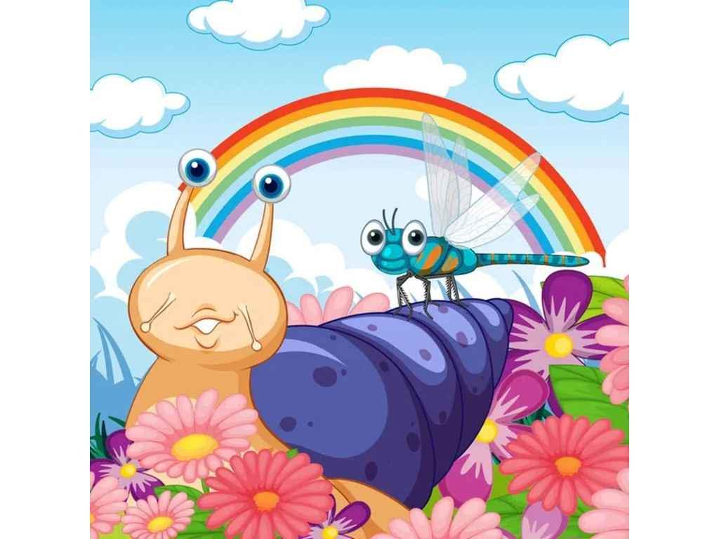 Картина по номерам Strateg Улитка и стрекоза под радугой 30х30 см (ES214)