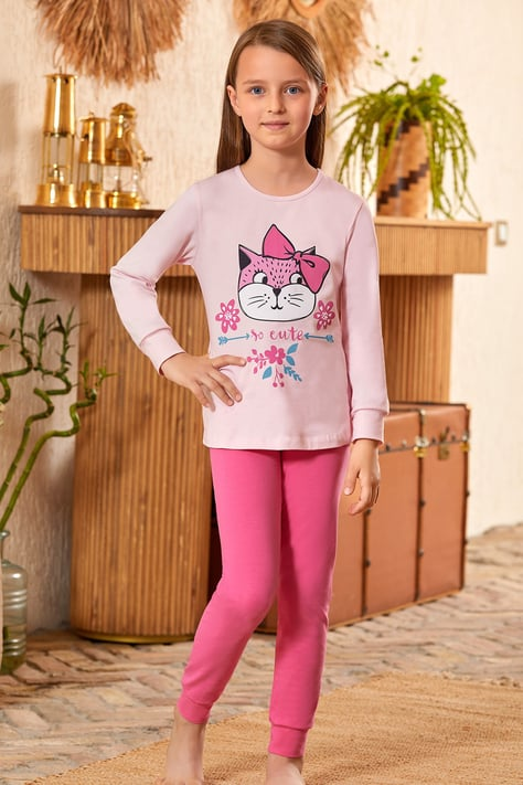 Пижама для девочки хлопковая BAYKAR Кошечка р. 4 104-110 см 4-5 лет Розовый (9144-148)