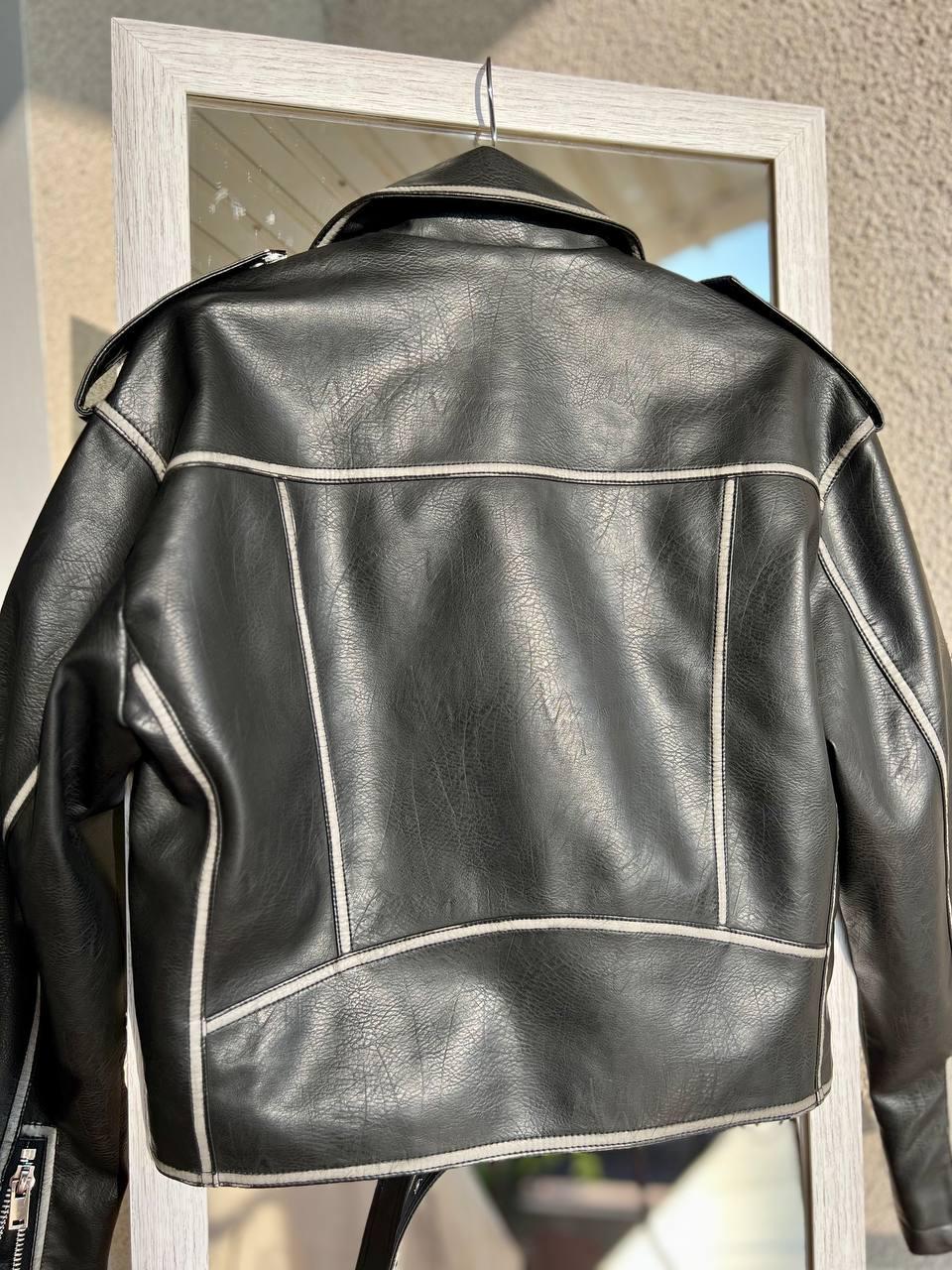 Куртка женская Aftf Basic 2466 короткая косуха молнии пояс вареные швы экокожа M Черный (2758) - фото 5 Куртка женская Aftf Basic 2466 короткая косуха молнии пояс вареные швы экокожа M Черный (2758) - фото 5