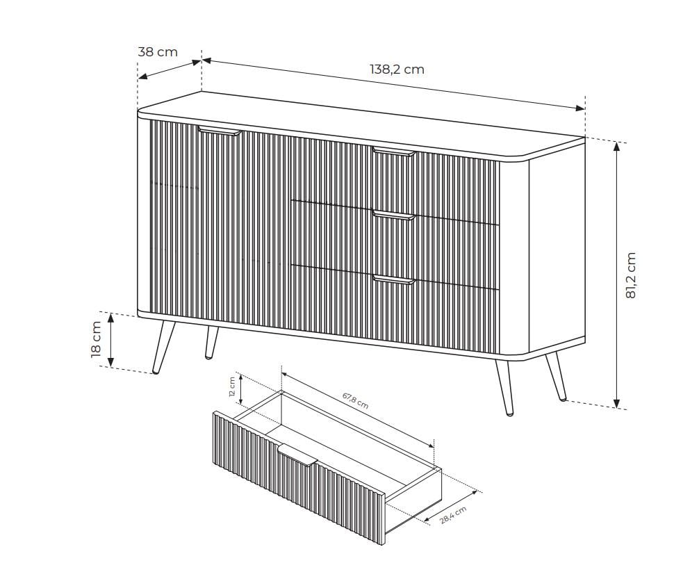 Комод Perfect Home Lante 1D3S/138 1-дверний з 3 шухлядами і золотими ніжками Чорний (PFH-091192) - фото 3