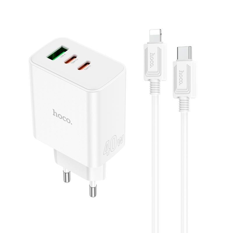 Зарядний пристрій мережевий Hoco Type-C to Lightning cable Pure power three-port C126A USB 2хType-C 40 W 3 A (584776)