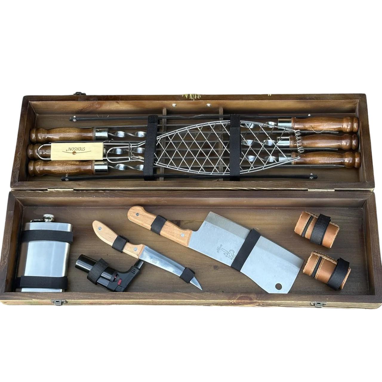 Подарунковий набір шампурів Mzavod Майстер BBQ із нержавіючої сталі в дерев’яному кейсі 720x120x210 мм (136-17-1190210000859) - фото 5 Подарунковий набір шампурів Mzavod Майстер BBQ із нержавіючої сталі в дерев’яному кейсі 720x120x210 мм (136-17-1190210000859) - фото 5