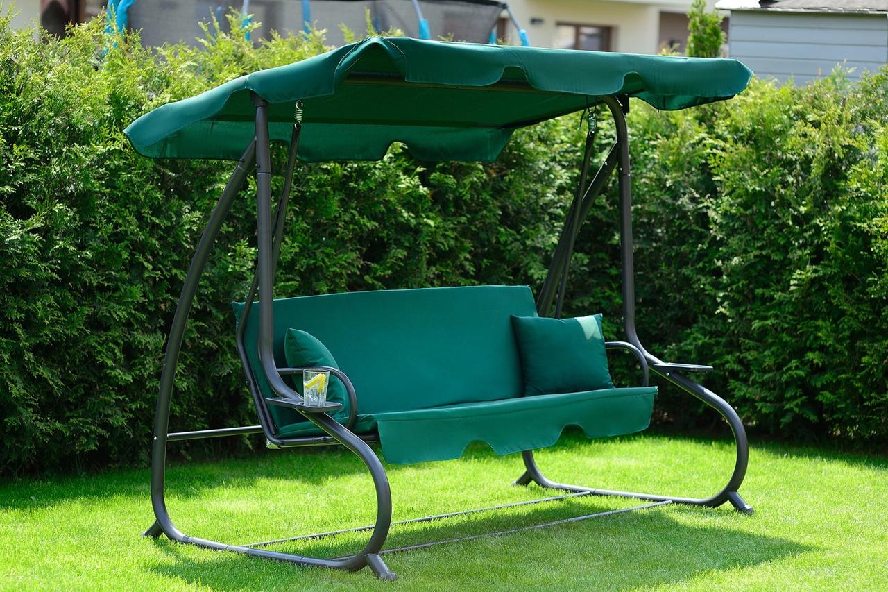 Гойдалка садова Relax Plus 4-х місна з матрацом подушками і 2 підсклянниками Зелений