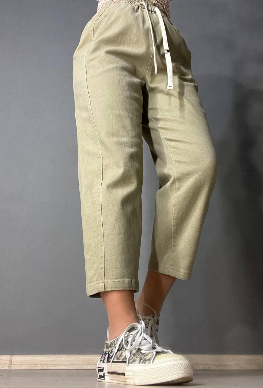 Джинси жіночі A-N 9962 MOM кюлоти укорочені резинка на таліі шнурок XL Бежевий (3699) - фото 5