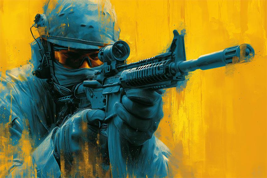 Флаг Воин в бою флажная сетка 210х135 см Сине-желтый (14135-3)