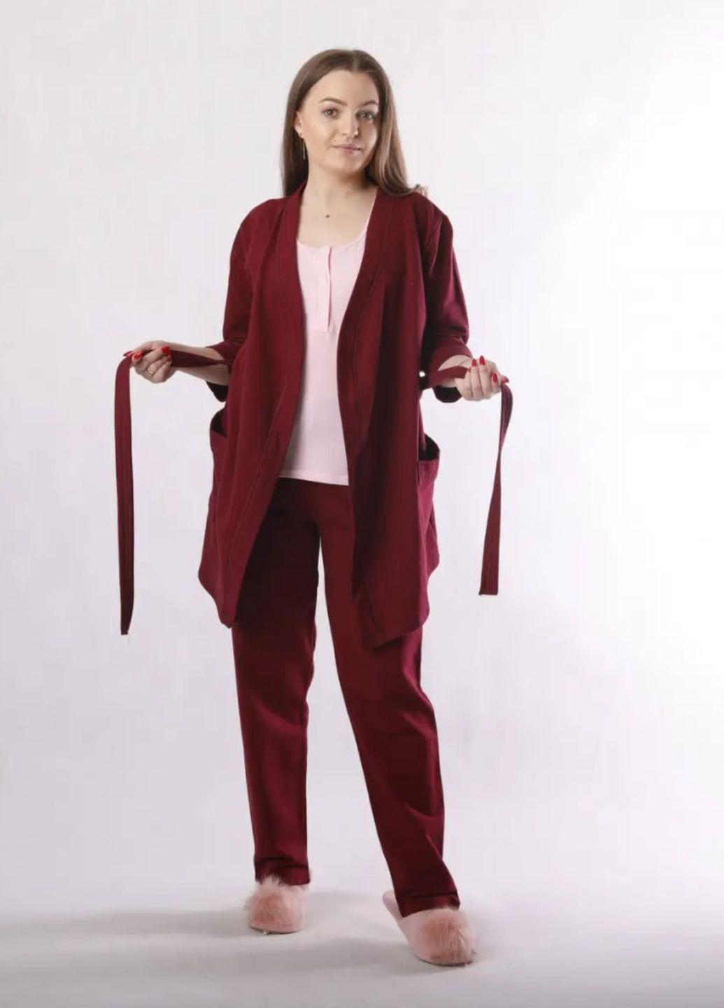 Костюм домашний теплый тройка халат с пижамой 360-50 XXL 1 шт. Бордовый