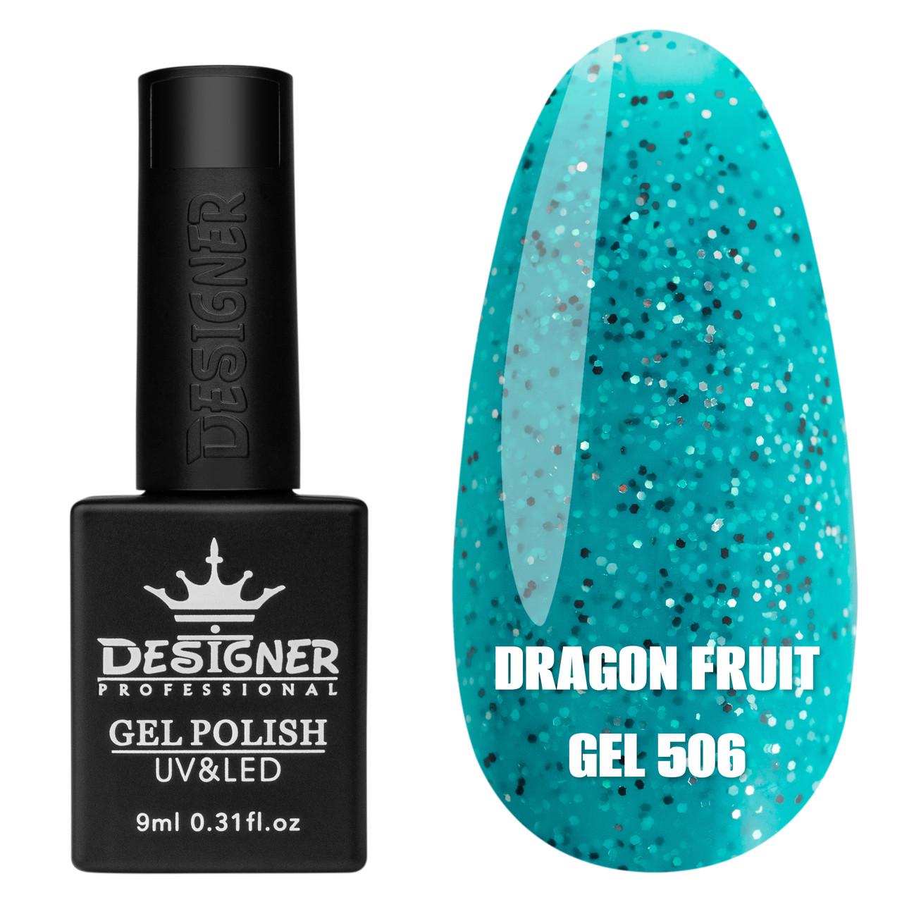 Гель-лак для маникюра Dragon fruit gel Дизайнер с черно-белой крошкой 9 мл Бирюзовый №506