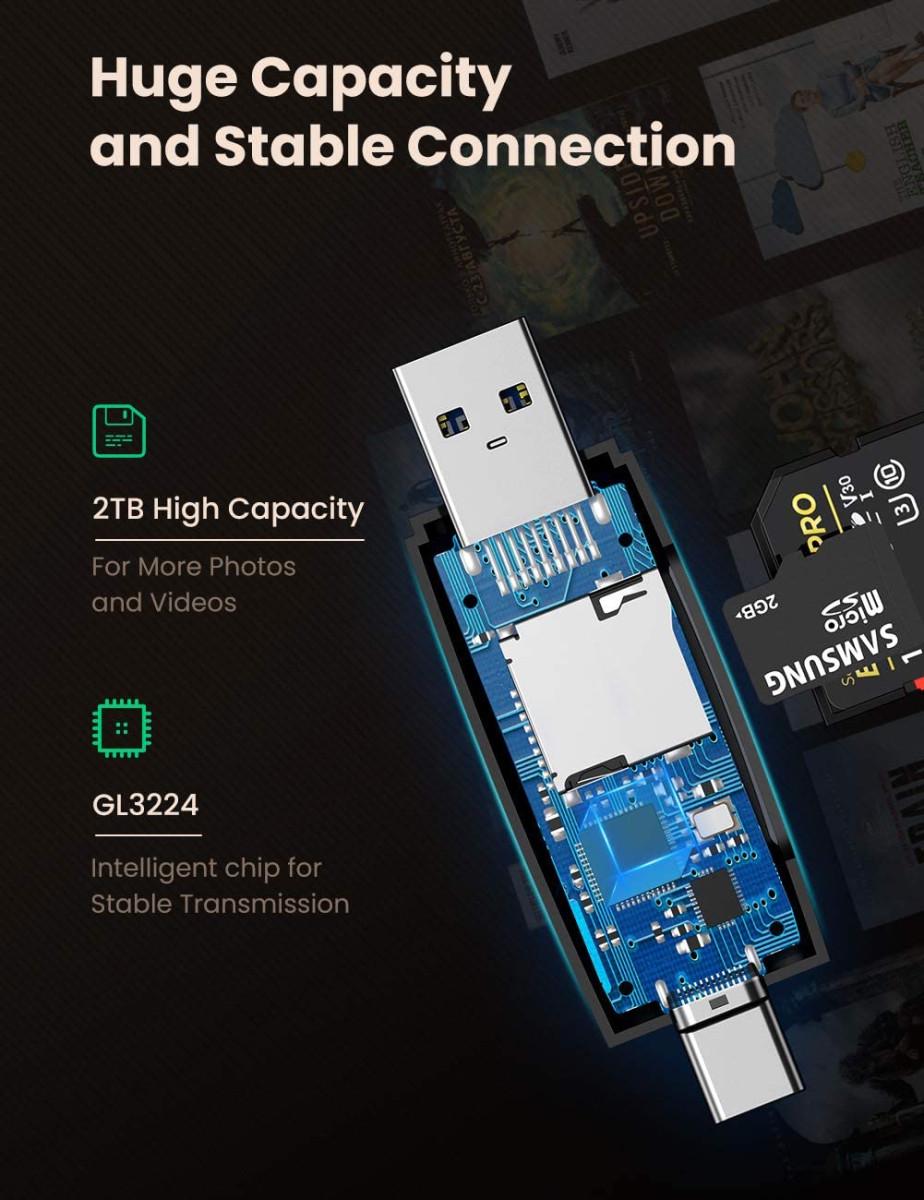 Кардрідер 2в1 Ugreen CM304 680191 USB-A USB-C TF/SD Чорний - фото 6