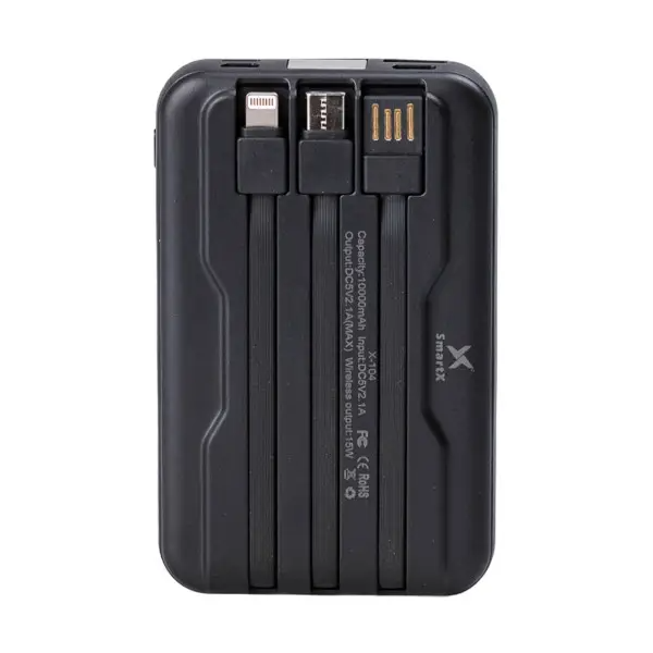 Повербанк с магнитной беспроводной зарядкой MAGSAFE Li-Pol 10000 mAh 3 кабеля Lightning USB-C USB-A Черный (X104) - фото 4