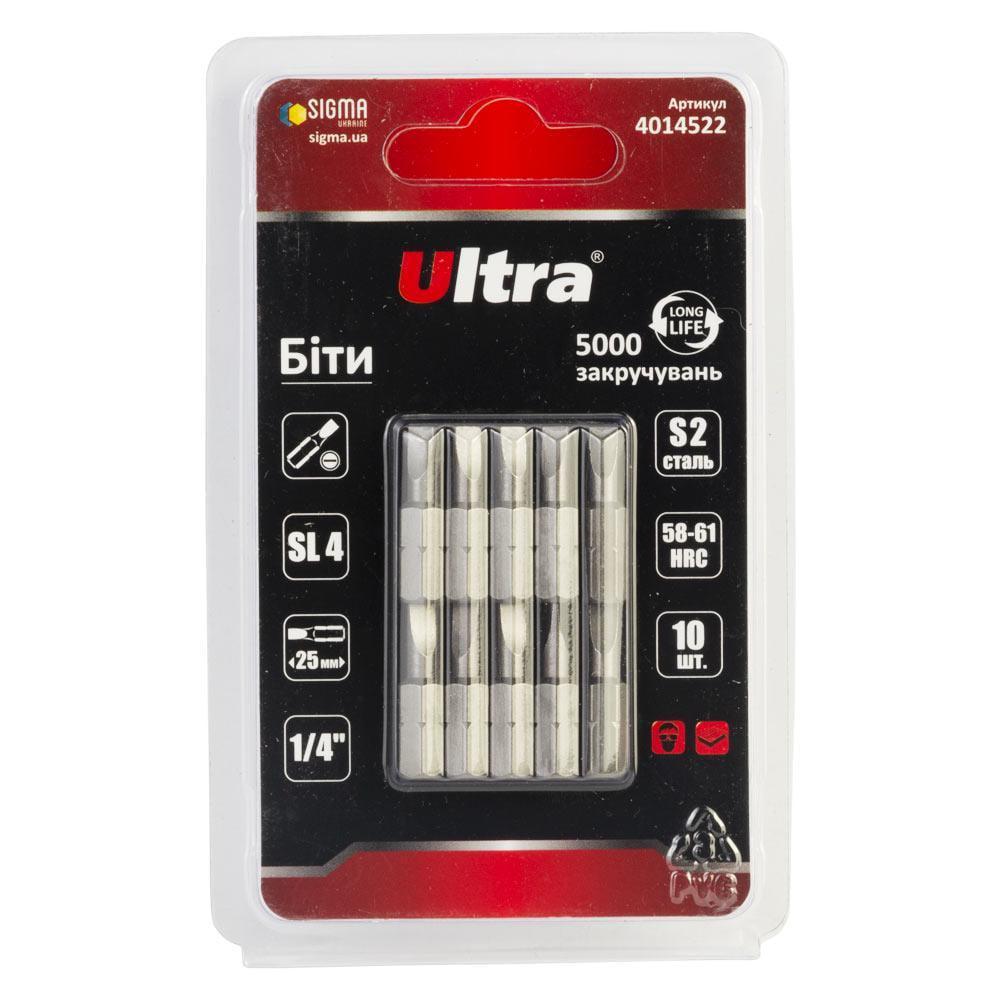 Набор бит Ultra SL4 x 25 мм 1/4" 10 шт. S2 в блистере (4014522) Набор бит Ultra SL4 x 25 мм 1/4" 10 шт. S2 в блистере (4014522)