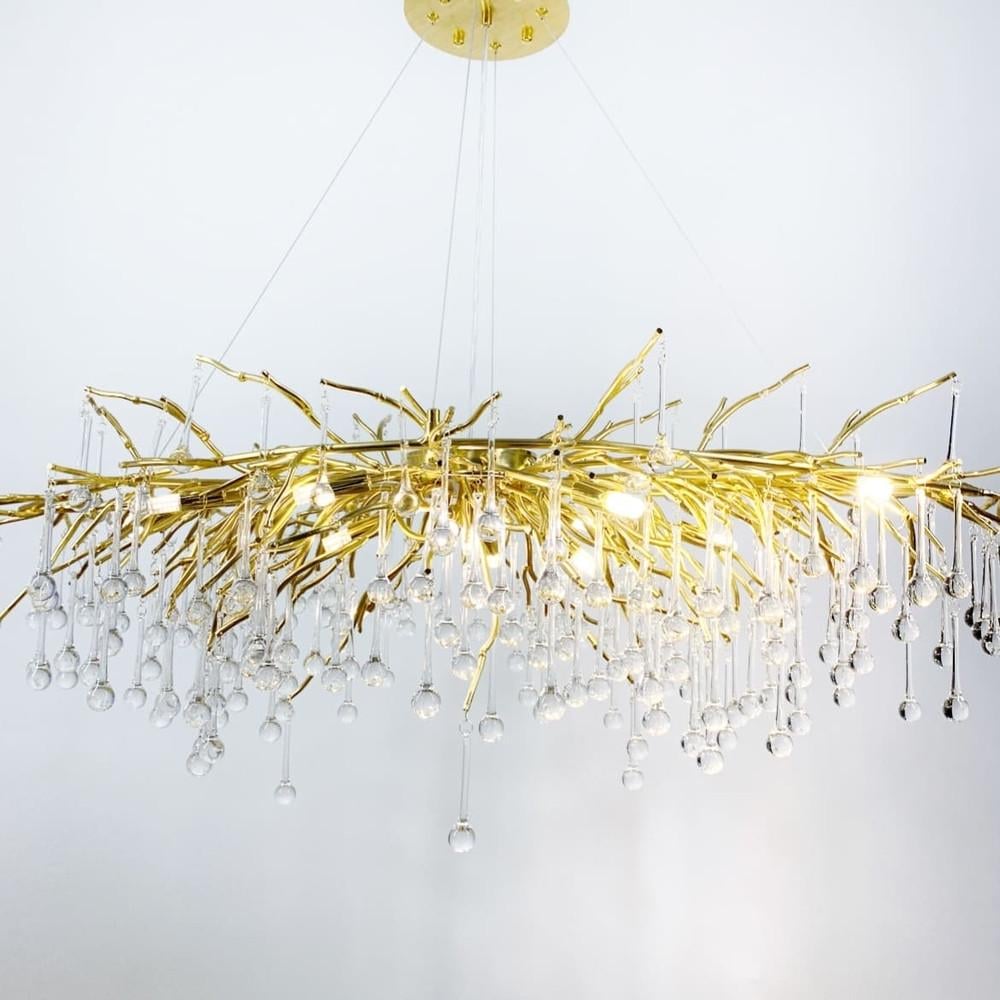 Люстра видовжена підвісна із кришталевими крапельками 100х50 см (704L GD/CL) - фото 3