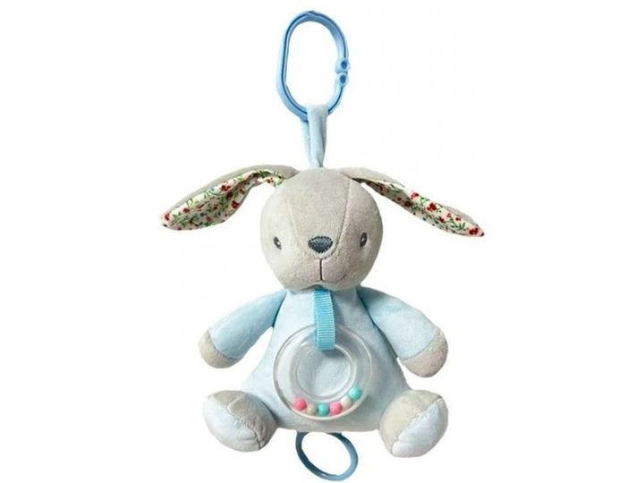 Игрушка-подвеска для малышей музыкальная Tulilo Зайка из пластика и текстиля 18 см Серый с голубым (150-98-TL9195)