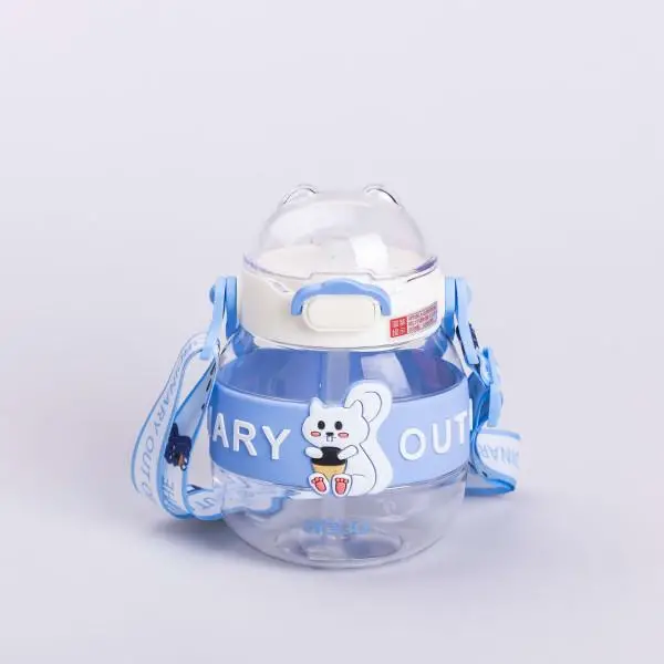 Пляшка для води дитяча з трубочкою з ручкою та ремінцем 15 см 580 мл Синій (6753) - фото 4 Пляшка для води дитяча з трубочкою з ручкою та ремінцем 15 см 580 мл Синій (6753) - фото 4