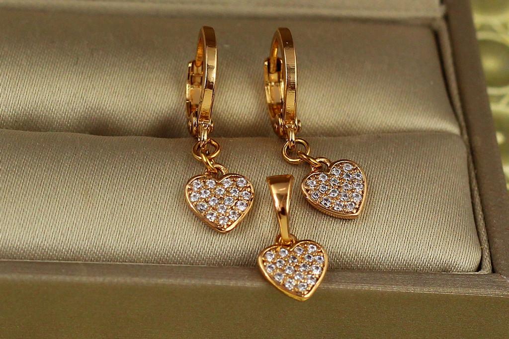 Набор Xuping Jewelry Серьги подвески и кулон Сердце 2,4 см Золотистый