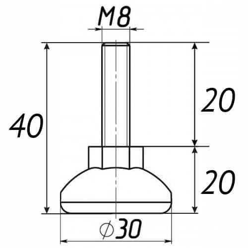 Опора регульована Steelfix М8х40 D30мм Черный (246252) - фото 2