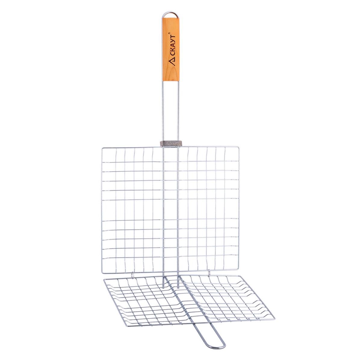 Решітка для гриля прямокутна Скаут КМ-0702 із хромованої сталі та дерева 27х24х2 см (150-84-0702)