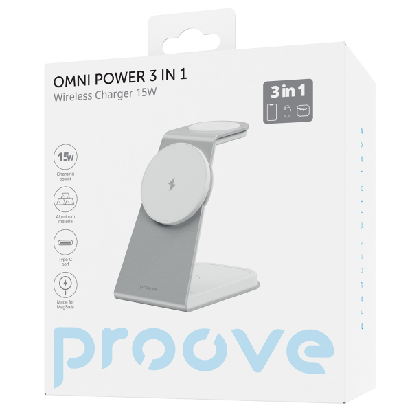 Зарядний пристрій Proove Omni Power 3in1 Wireless magnetic chargers MagSafe бездротовий 15W Білий (WSOP15020002) - фото 3