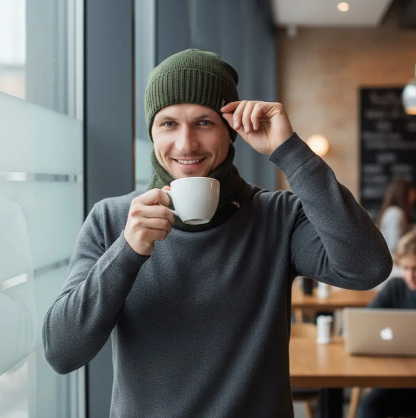 Комплект мужская шапка с отворотом/снуд One Size на флисе Зеленый (29548331) - фото 2 Комплект мужская шапка с отворотом/снуд One Size на флисе Зеленый (29548331) - фото 2