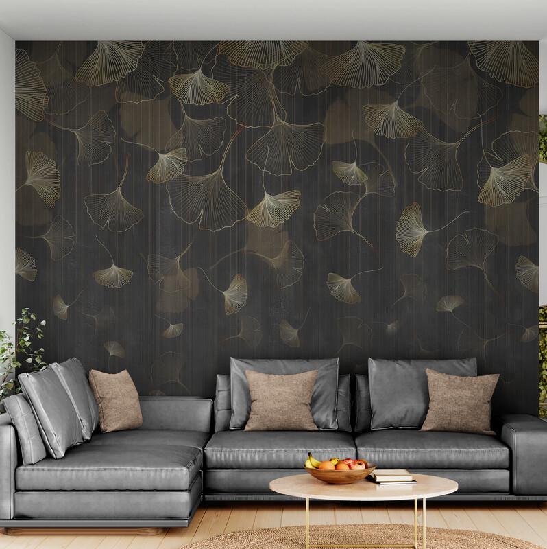 Фотообои виниловые Золотые листики (S2056)