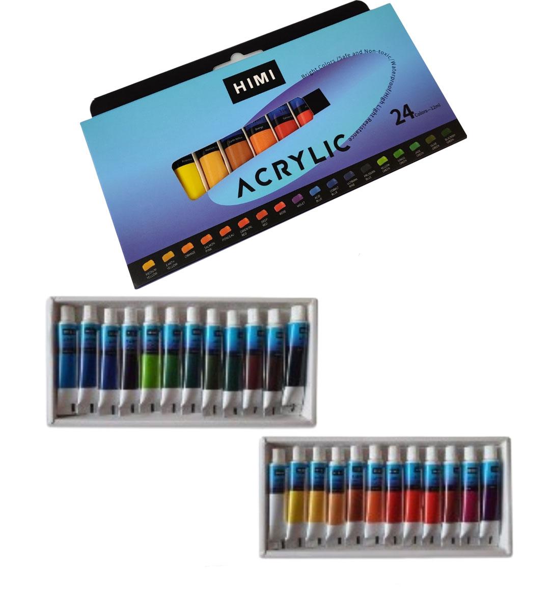 Акриловая краска художественная для рисования HIMI Acrylic Набор 24 цветов по 12 мл в тюбиках