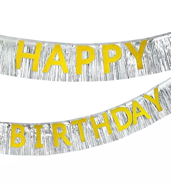 Паперова гірлянда з бахромою Happy Birthday 3 м Срібний/Золотий (1356023)
