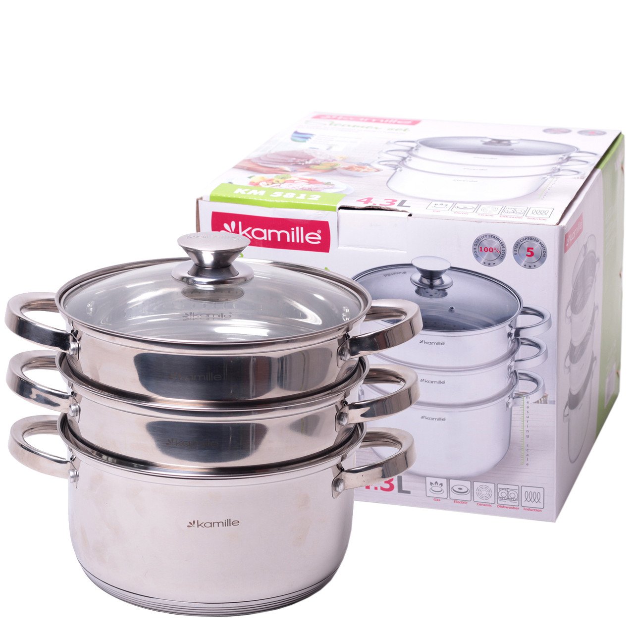 Пароварка 2-х рівнева Kamille 22 см з нержавіючої сталі KM-5812