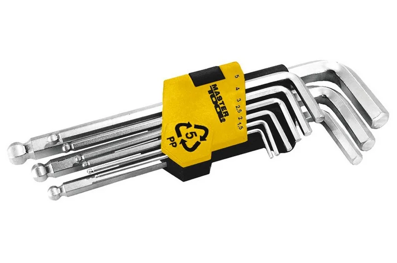 Ключі шестигранні Mastertool 9 шт. CrV подовжені з кульковим наконечником 1,5-10 мм 74-172 мм (75-0957)