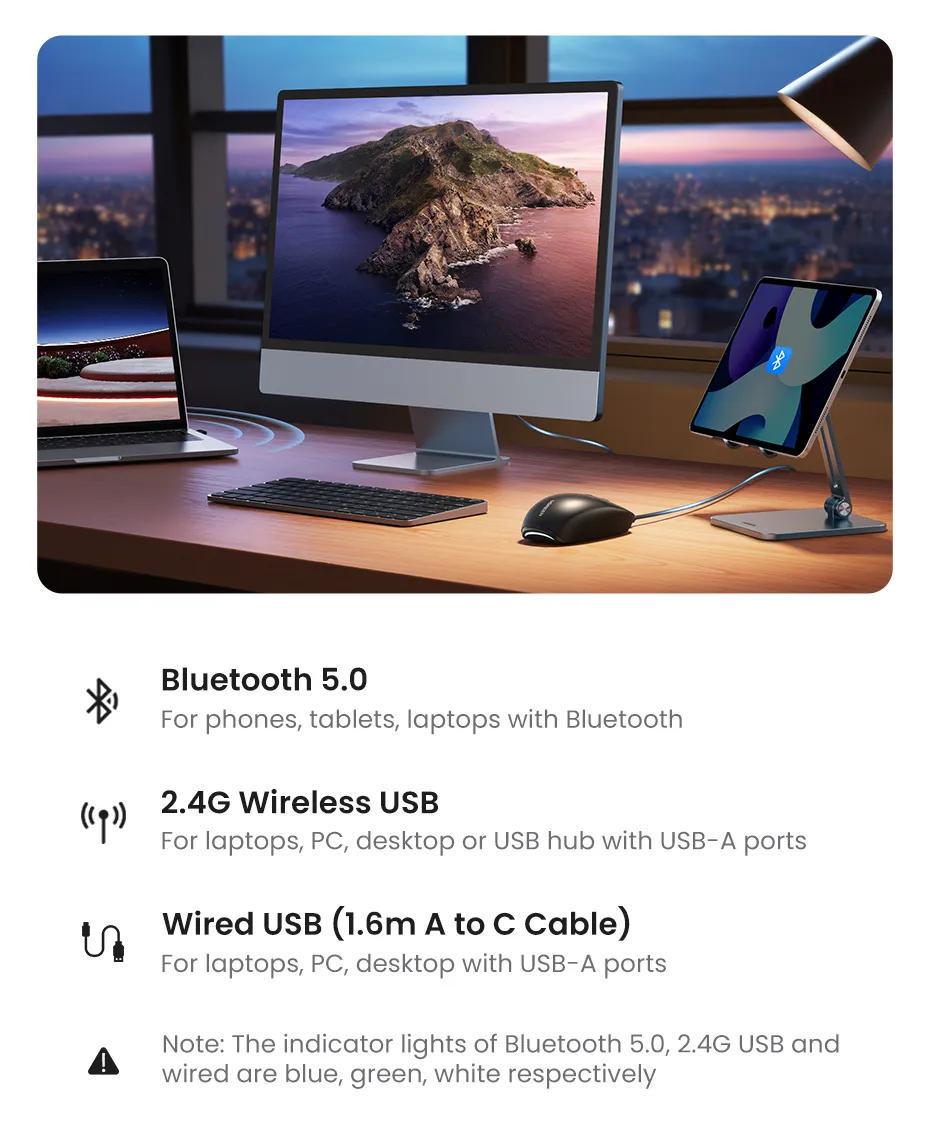 Мышка беспроводная UGREEN Bluetooth 5.0/2.4G с USB-приемником 5000 DPI 6 програ мм ируемых Черный (90539) - фото 13 Мышка беспроводная UGREEN Bluetooth 5.0/2.4G с USB-приемником 5000 DPI 6 програ мм ируемых Черный (90539) - фото 13