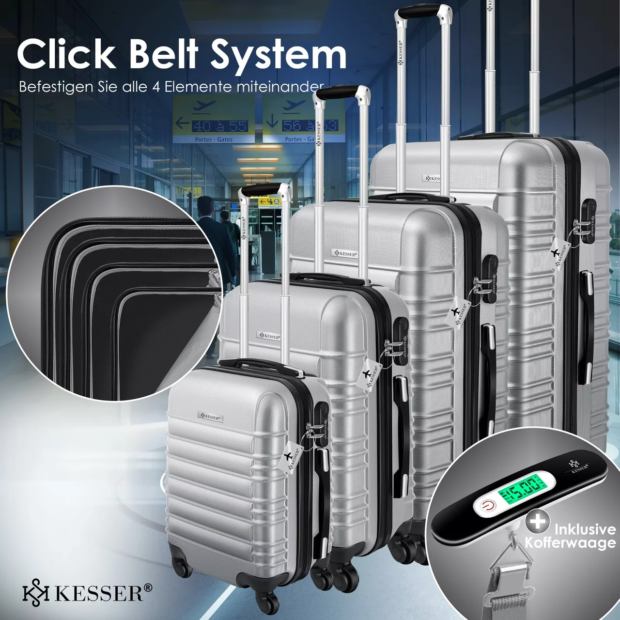 Набір із 4 дорожніх валіз KESSER з твердим корпусом S M/L/XL Срібний - фото 6 Набір із 4 дорожніх валіз KESSER з твердим корпусом S M/L/XL Срібний - фото 6