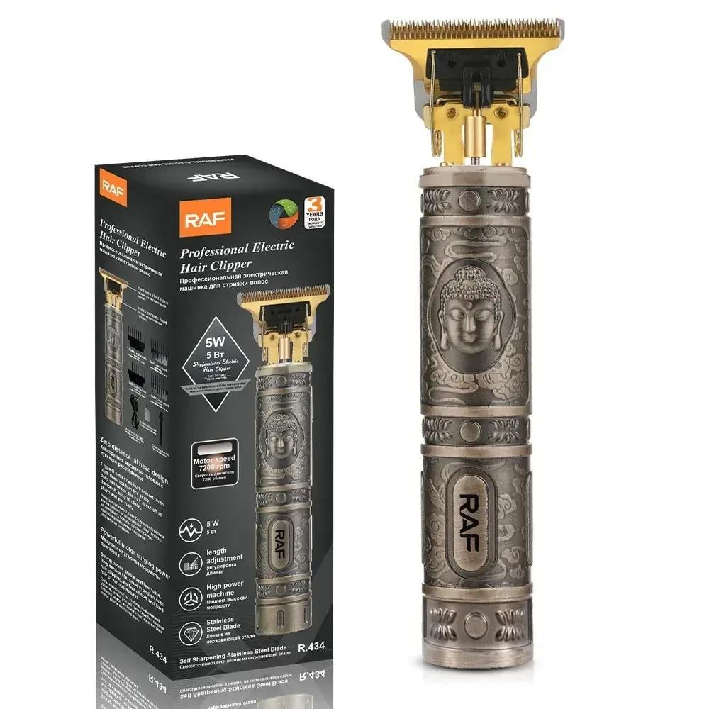 Триммер аккумуляторный для стрижки волос и бороды RAF R.434 5 Вт 4 насадки 1,5/2/3/4,5 мм Золотистый (376379а)
