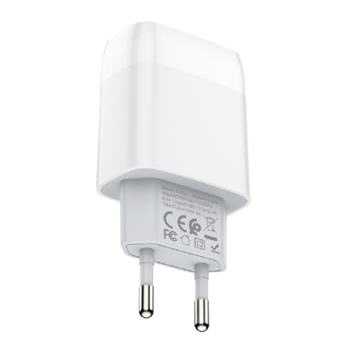 Адаптер мережевий Hoco Glorious C73A 2USB 2,4 A без кабелю White (544569) - фото 2